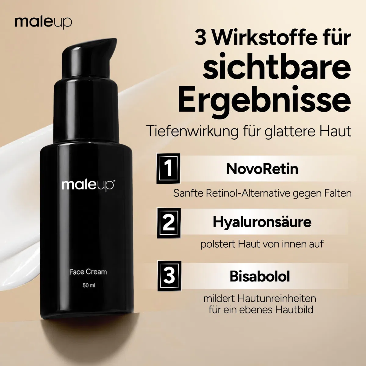Face Cream – Anti Aging Creme Männer mit Hyaluron & NovoRetin I MADE IN GERMANY I Gesichtscreme Männer mit Sofort-Effekt