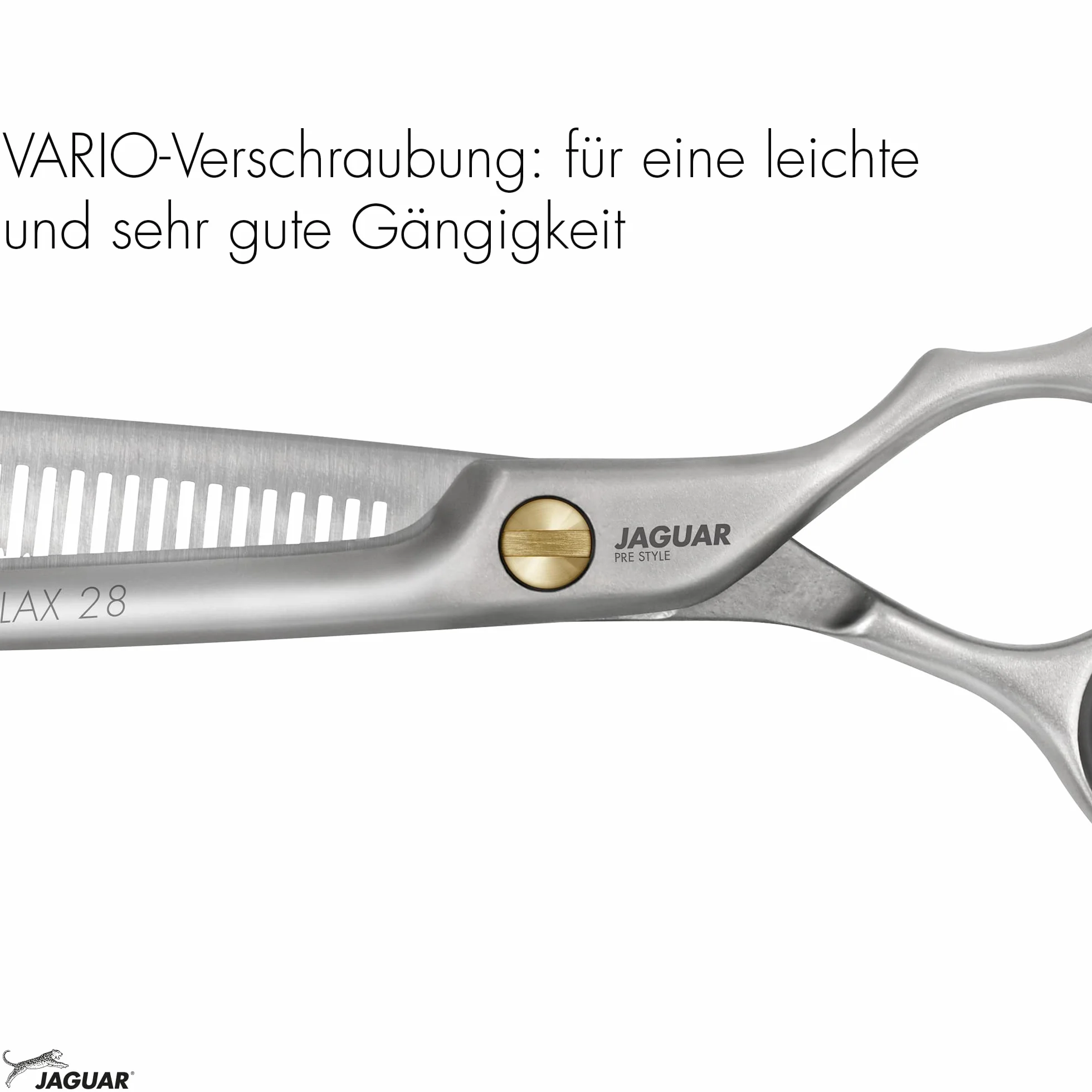 JAGUAR Modellierschere PRE STYLE RELAX 28 5.5" | Texturierschere mit 28 Effilierzähnen im Offset-Design | mattiert | Made in Germany Silber