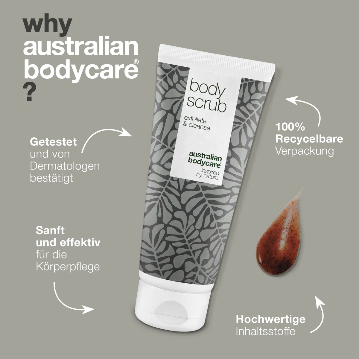 3x Körperpeeling 200ml mit Teebaumöl | Gegen Pickel, unreine Haut, eingewachsene Haare, Reibeisenhaut und Erdbeerbeine | 100% natürlich und vegan | Dermatologisch getestet