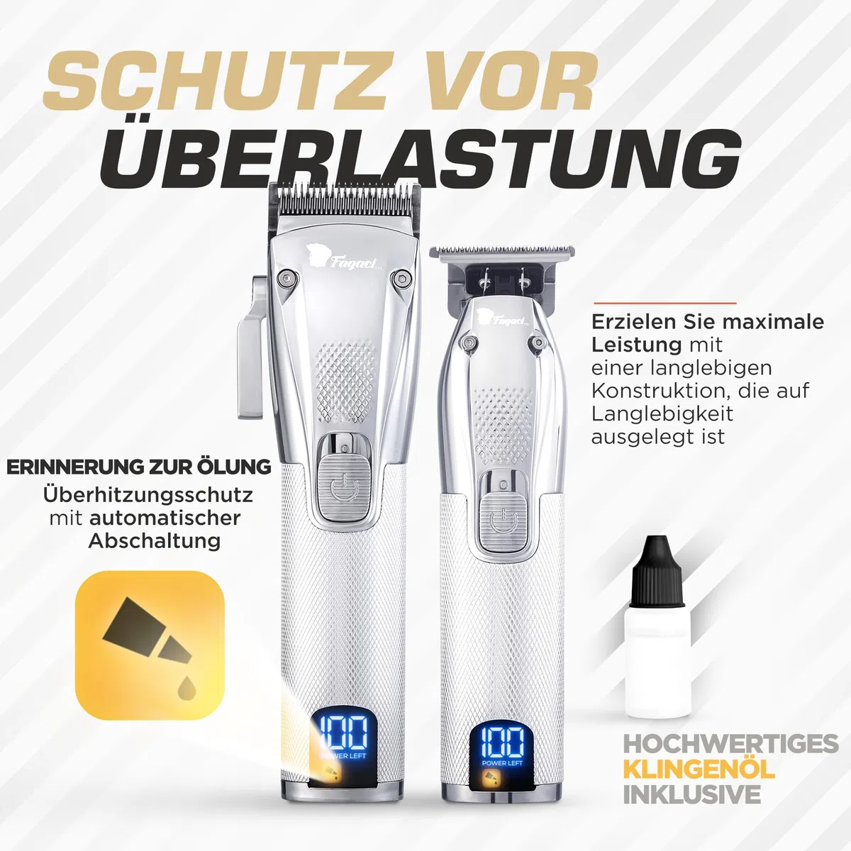 Fagaci Haarschneidemaschine und Trimmer Profi, Turboleistung, 5H Akku | Akku 5h für die Maschine und 3h für den Trimmer, Klingen aus Hochkohlenstoffstahl, leise, Integrierter Überhitzungsschutz