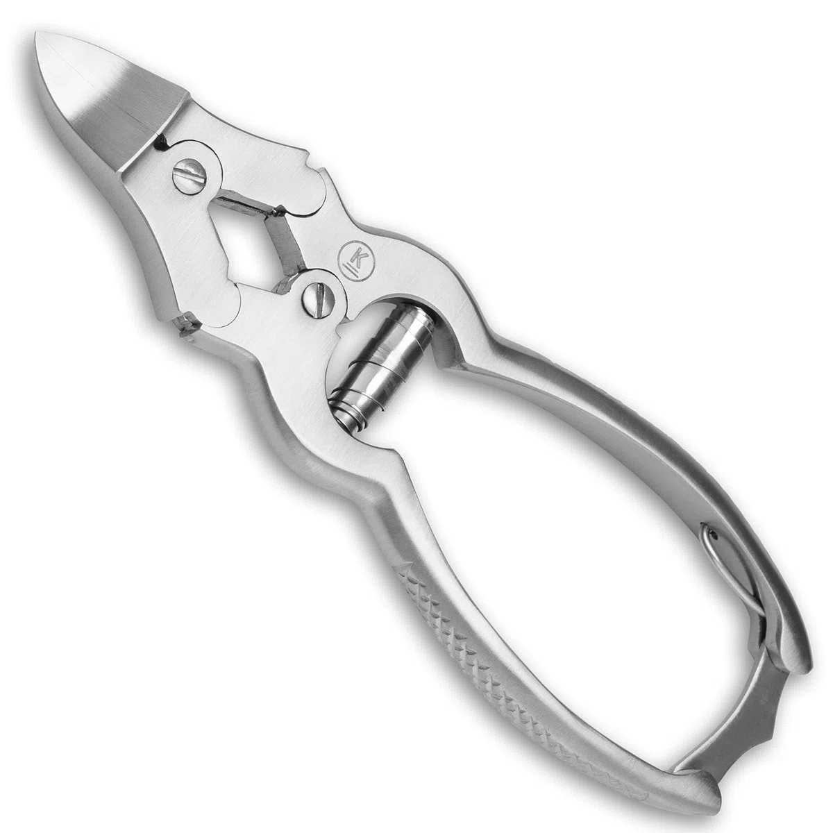 K-Pro Nagelzange für dicke und harte Zehennägel – gebogene Edelstahl Fußnagelzange mit Doppel-Übersetzung & Pufferfeder – 15,5 cm Pediküre Zange für Senioren, Diabetiker, Damen & Herren