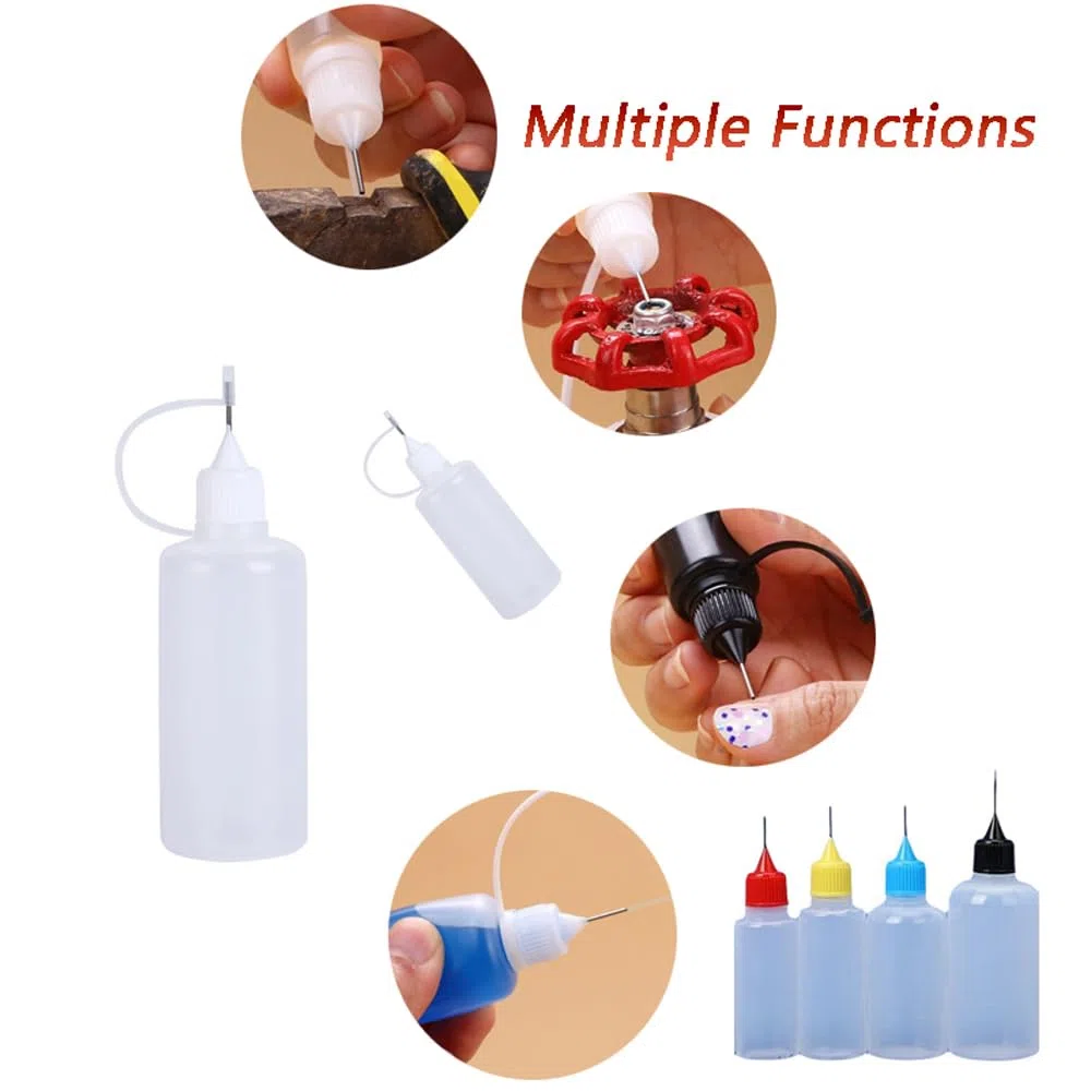 Leere Nadelspitzen-Kleber-Applikator-Flaschen, 3–120 ml, Quetschflasche, Kosmetik-Flüssigkeitsbehälter für Scrapbooking, Papier, Quilling, Bastelwerkzeug, Augenflüssigkeit, Tropfflaschen (Farbe