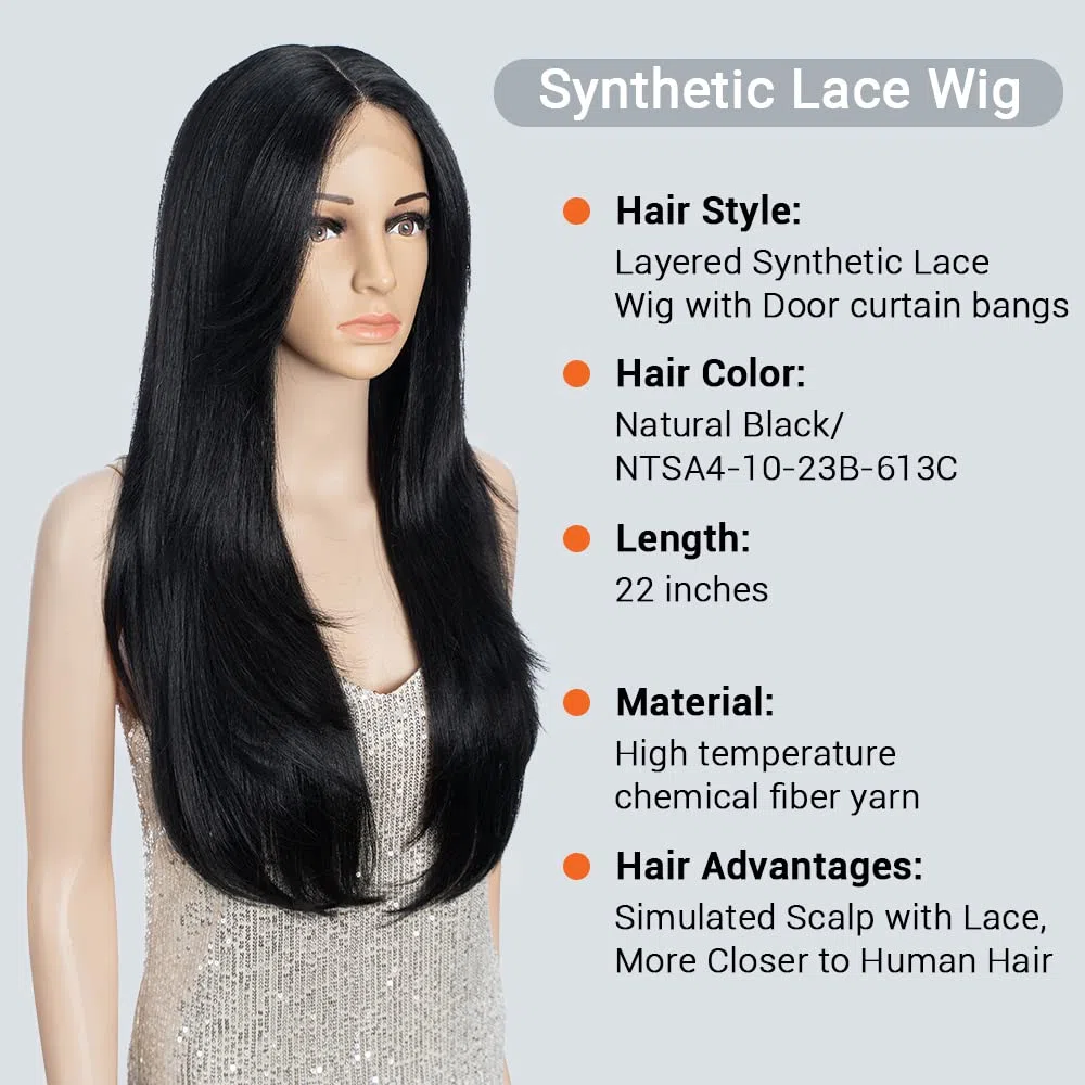 FASHION IDOL Perücke für Frauen Synthetische Spitze Front Tür Vorhang Pony in der Split Lace Hair Stitching Layered Farbe Perücke
