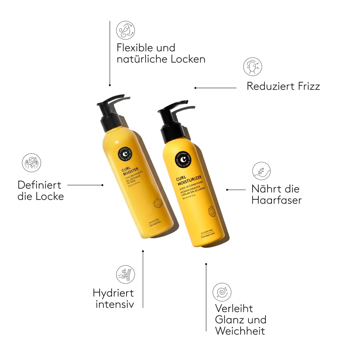 COCUNAT - Curly Methode - Curl Booster + Leave In Conditioner - Locken Gel - Anti Frizz - Spendet Feuchtigkeit, Nährt, Stärkt - Curl Cream - 250ml + 150ml