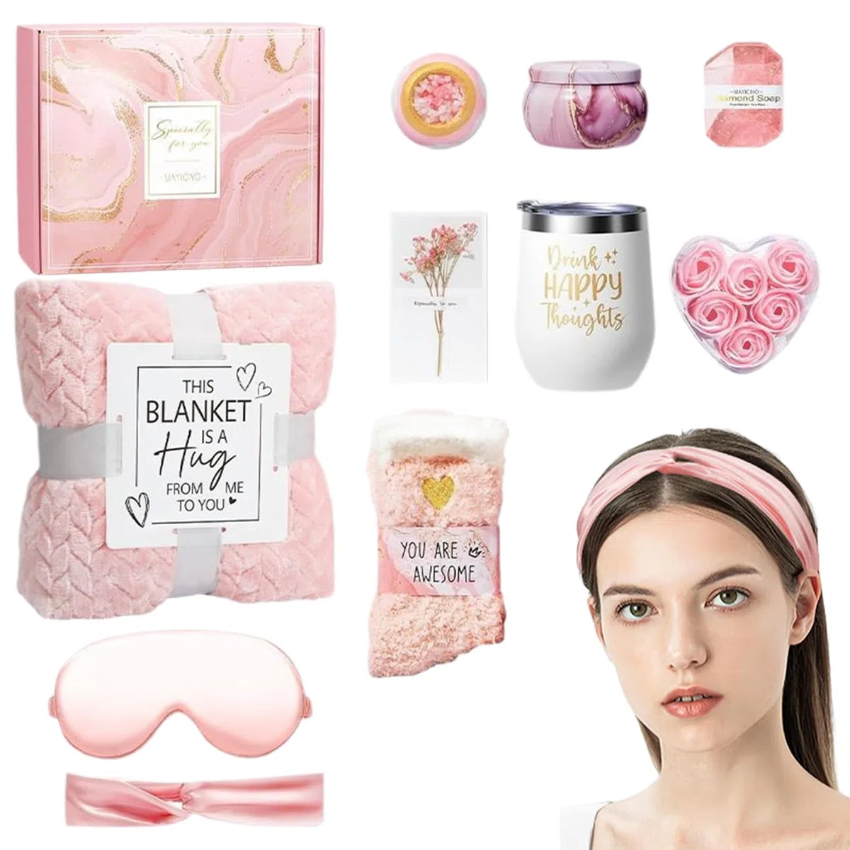 Damen-Set | Spa & Körperpflege Set | Luxuriöses Wellness | Set mit Flanelldecke für Muttertag, Postnatal, Studenten und Brautgeschenk