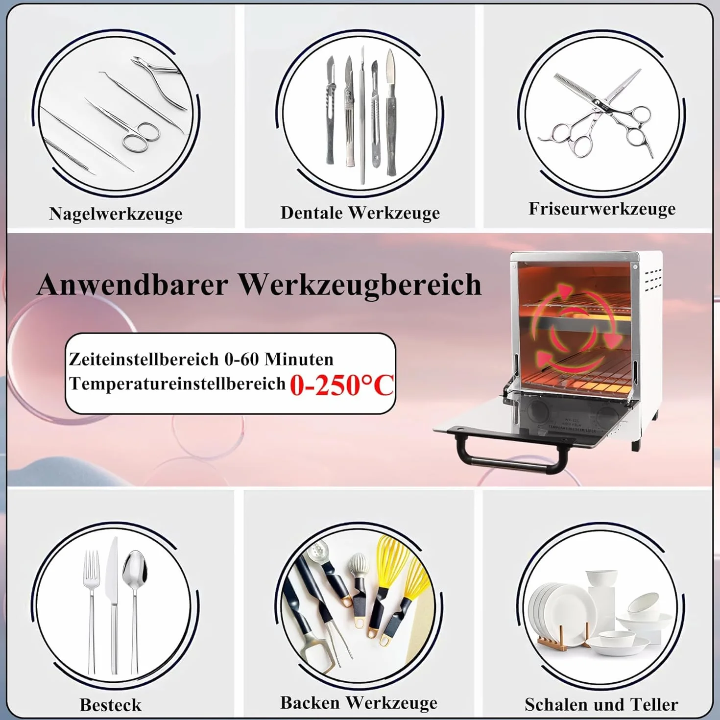 C12 Heißluft-Sterilisator, Double Shelf Dry Heat Sterilisator, 250 Grad Infrarot-Autoklav Autoklav mit Timer-Steuerung für Dental, Tattoo, Pediküre Studios, Friseur Studios Nagelstudios