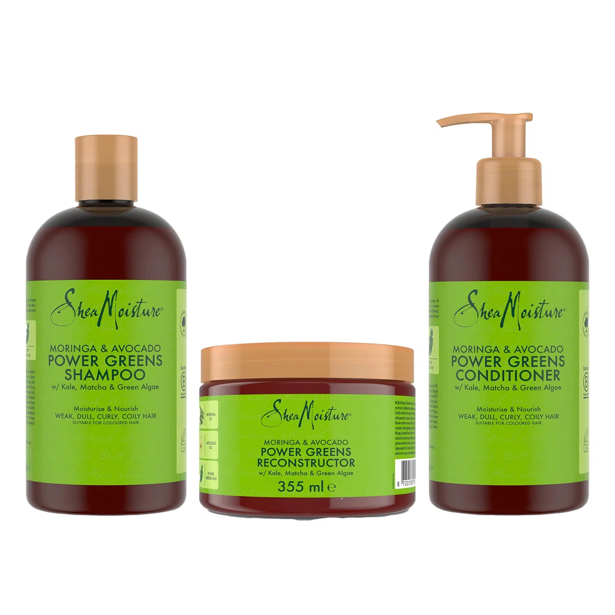 SheaMoisture Moringa & Avocado Power Greens - sulfatfreies Shampoo, Conditioner & Haarmaske, 3-teiliges Set