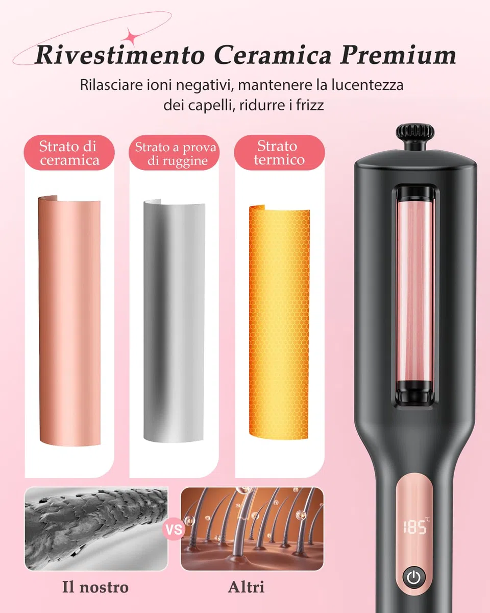 4 In 1 Einstellbar Welleneisen für Haare - 22/25/32/38mm Lockenstab für Beach Waves/Natürlich Wellen/Wasserwellen/Mermaid Waves, Anzeige, 4 Temperaturen(140-210°C), 3 Fässer Welleneisen, Schwarz Rose