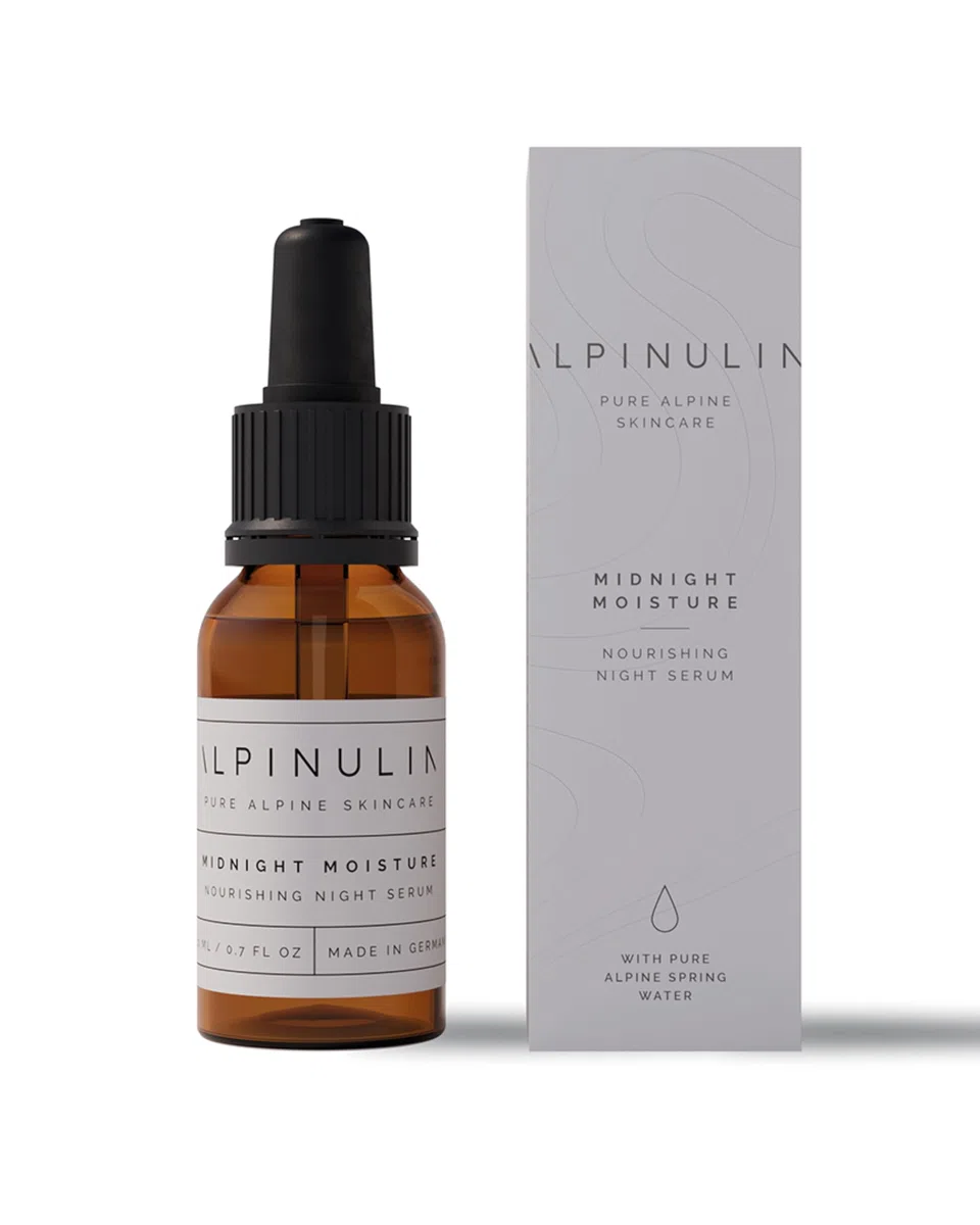 ALPINULIN MIDNIGHT MOISTURE NOURISHING NIGHT SERUM 20ml Vegan - Skincare Serum, Nachtpflege mit alpinen Wirkstoffen, Antioxidative Anti Aging Gesichtspflege