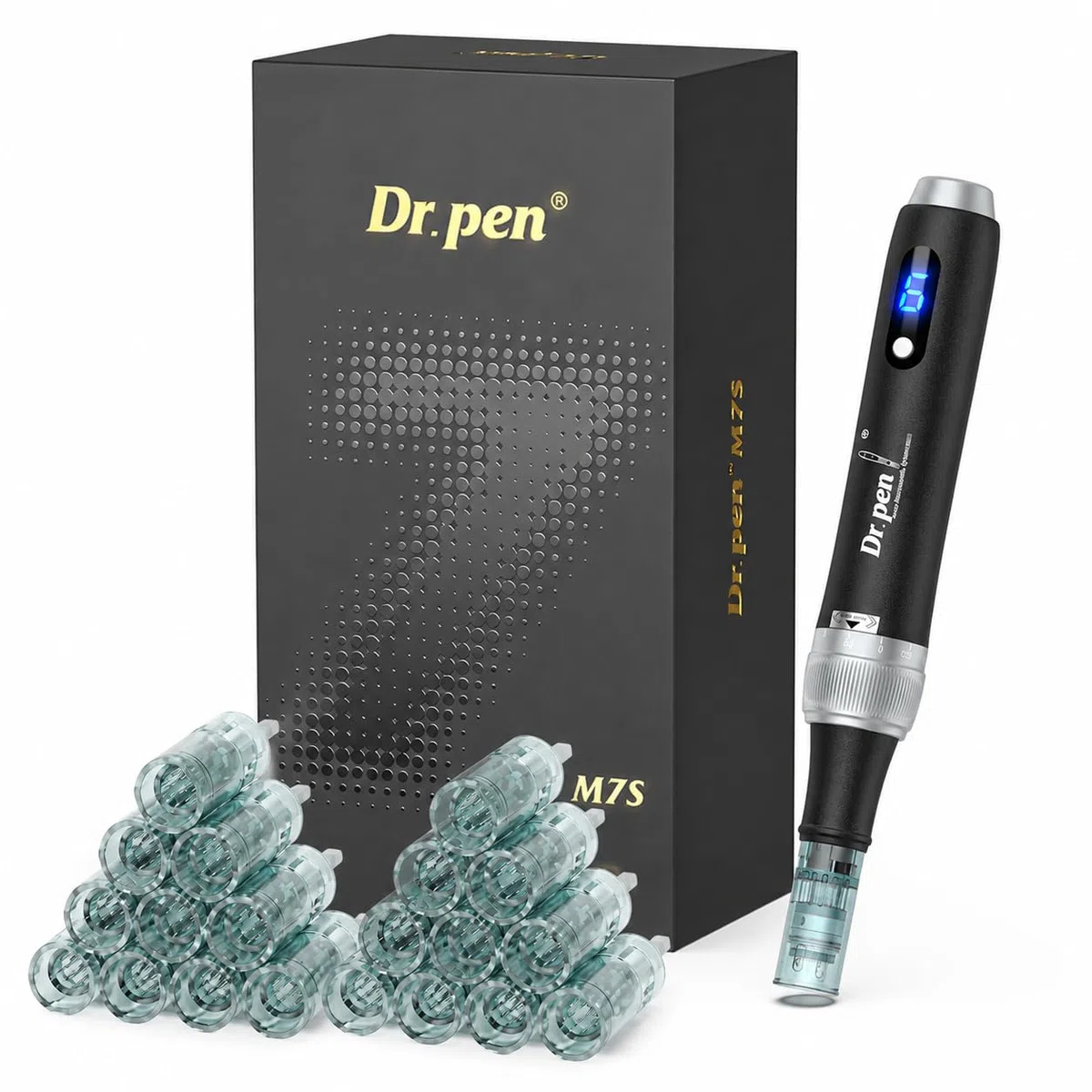 M7S Microneedling Pen Mikronadelstift Professioneller Dermapen mit 22 Ersatzkartuschen Kabelloser Microneedling Pen Einstellbares Microneedling-Gerät für die Hautpflege