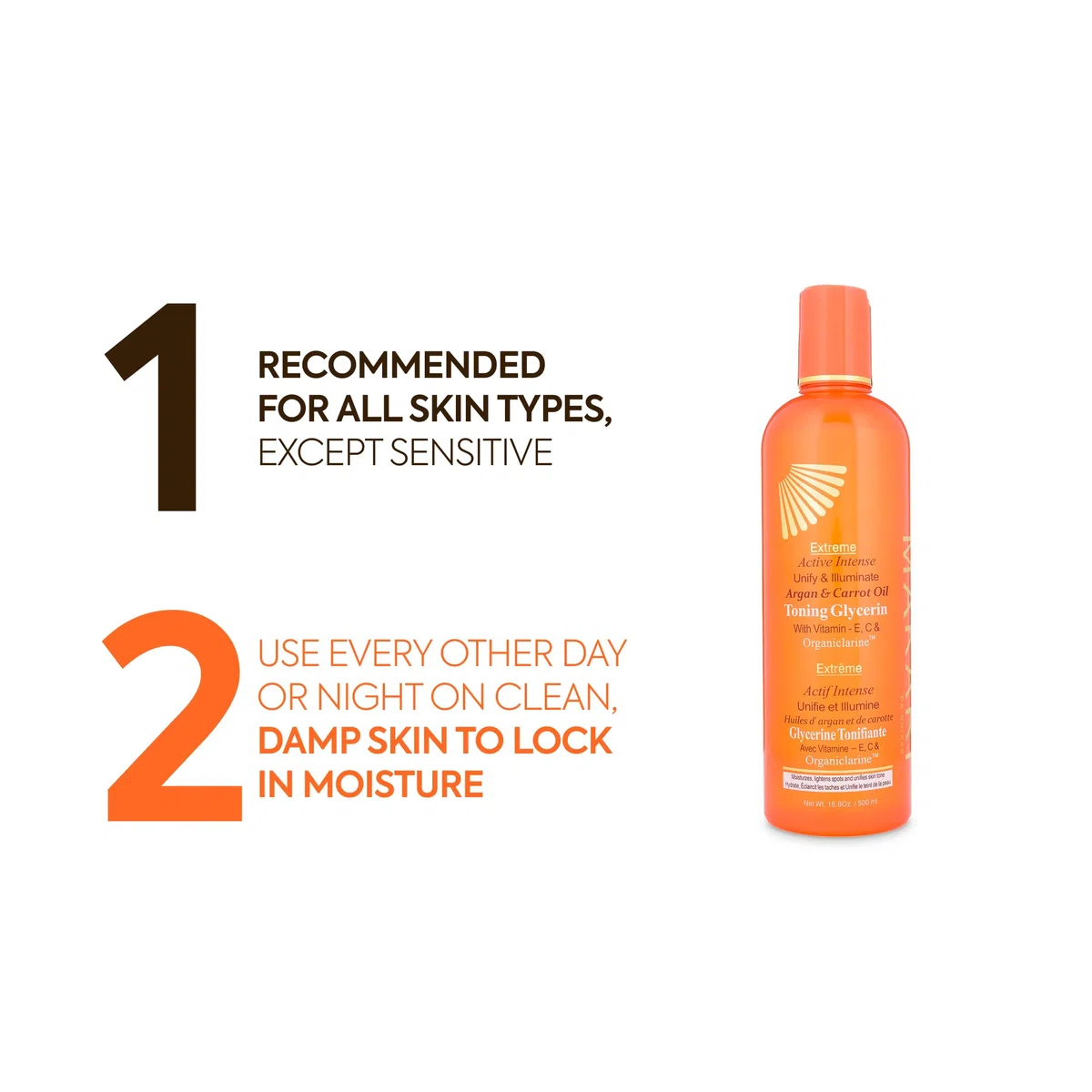 Makari Extreme Karotten & Argan Öl mit Glycerin zur Hautverschönerung 16,8oz - Feuchtigkeitscreme zur Aufhellung & Straffung für Gesicht & Körper mit OrganicarineTM