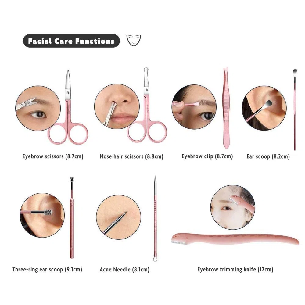 Professionelles Nagelknipser-Set, 7-18-teilig, scharfer Nagelschneider aus Edelstahl, Pediküre- und Maniküre-Set mit Cortex-Metallgehäuse für Männer und Frauen, Silber, 10-teiliges Set (Rosa 10)