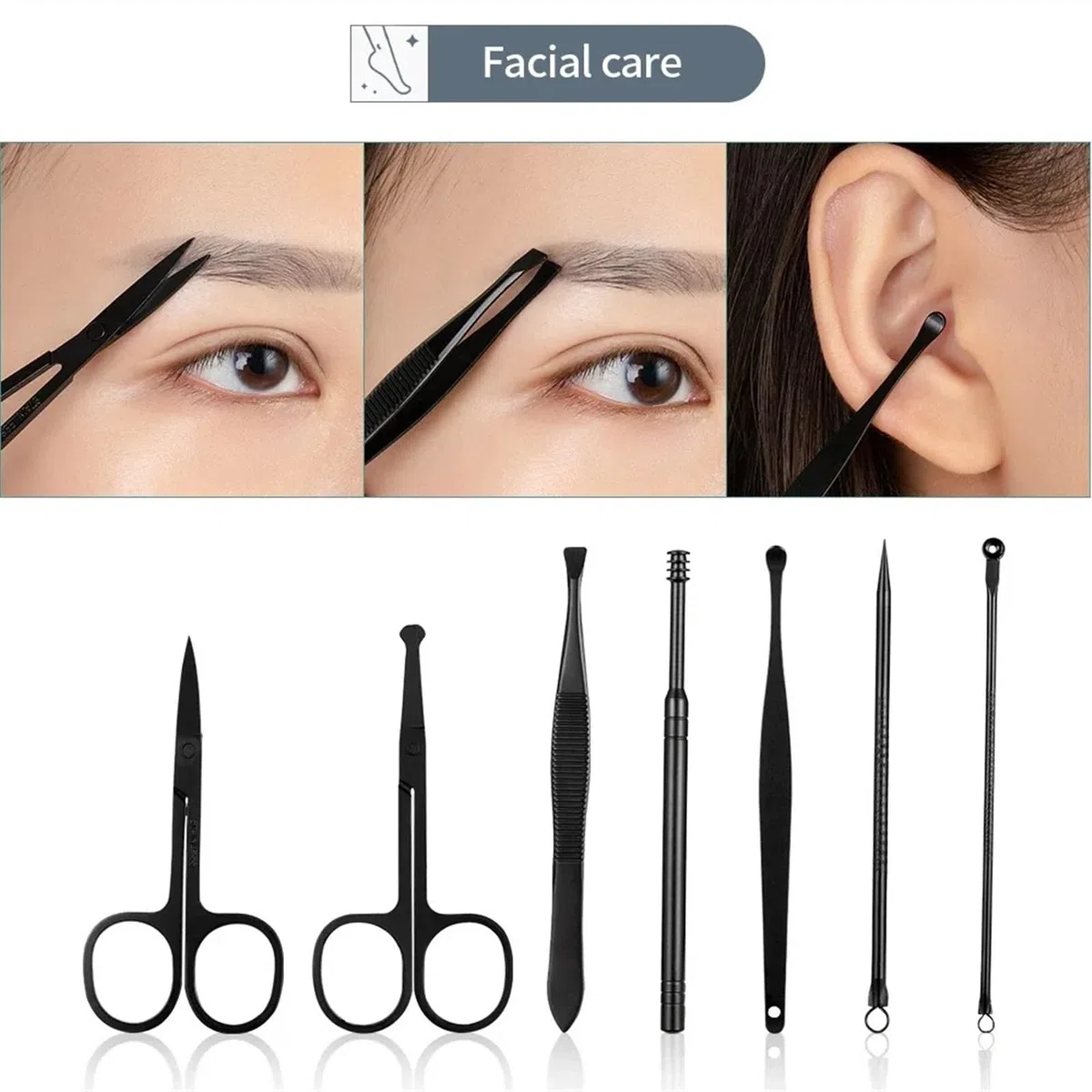 Nagelknipser, Trimmer Earpick Grooming Kit Maniküre Pediküre Schere Pinzette Nagelwerkzeuge Set mit schwarzem Tra, Körperpflege