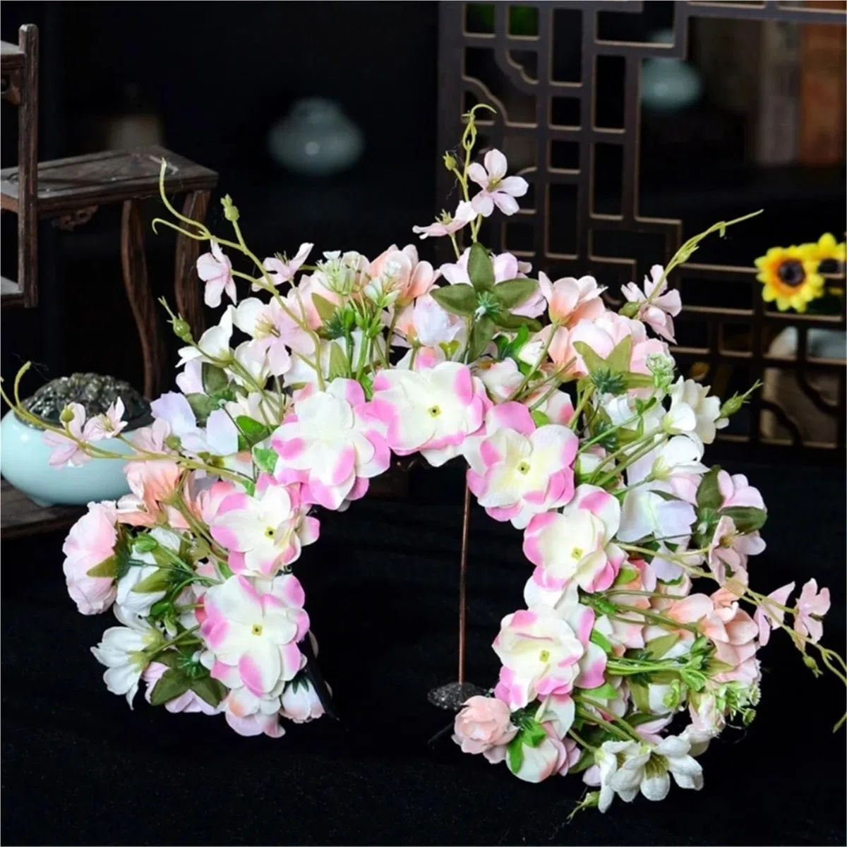 Blumenkranz Haare Buntes Blumen-Stirnband, doppelseitiger Haarkranz, Hochzeits-Party-Kostüm-Kopfschmuck for Braut-Frauen-Haar-Accessoire(Color1)