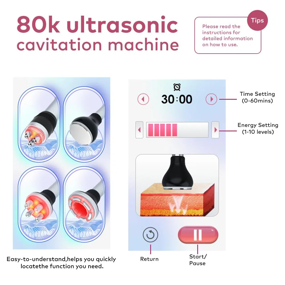 Elitzia 4 in 1 80k Kavitation Maschine Körper Sculpting Ultraschall Kavitation Maschine Fettverbrennung Radiofrequenz Vakuum Massage Hautstraffung RF Fettverbrennung Salon Spa Gerät Heimgebrauch