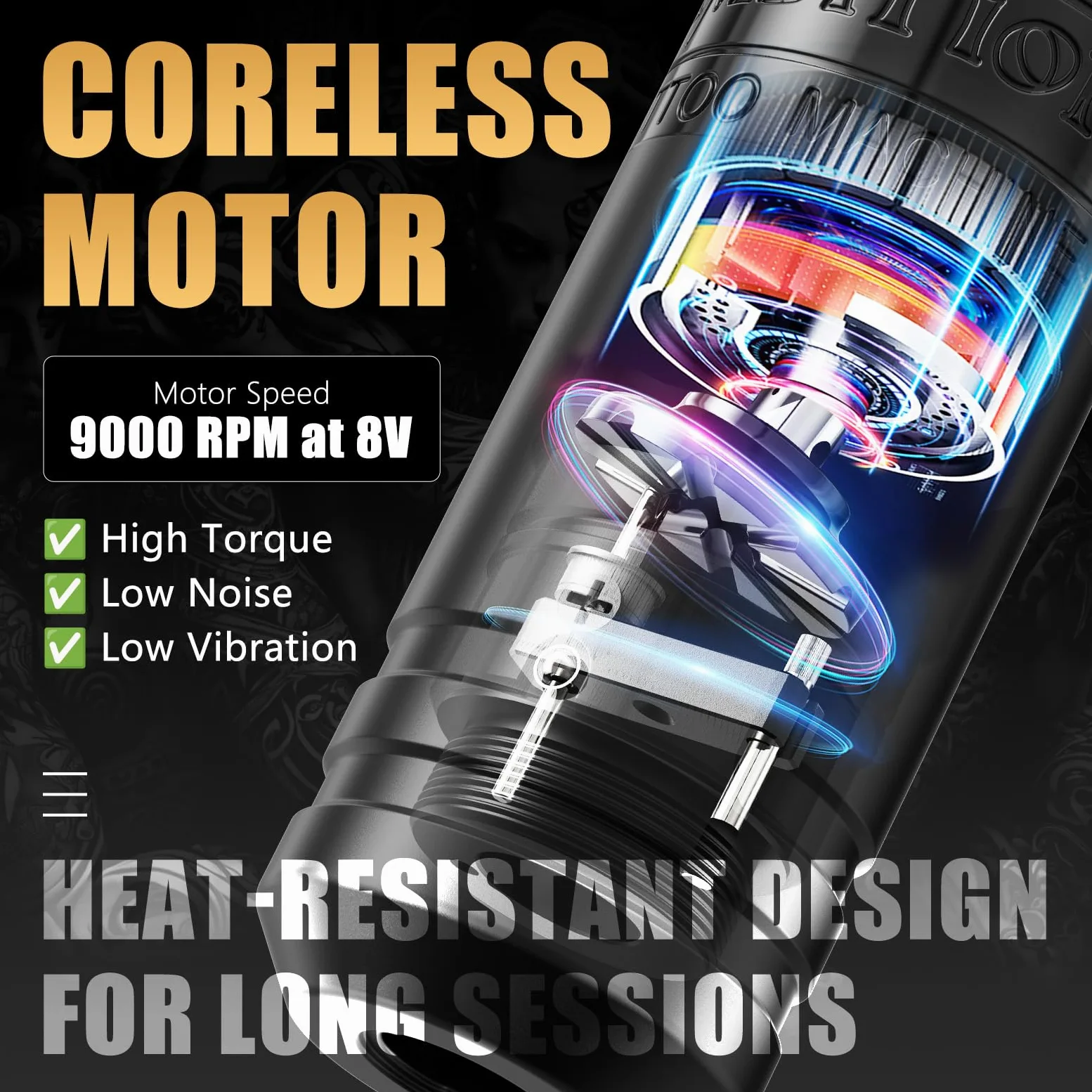 Ambition C1 Tattoo Maschine Set für Anfänger Kabellose Rotary Tätowiermaschine mit 7 Einstellbaren Hublängen, Dual 1900 mAh Akku