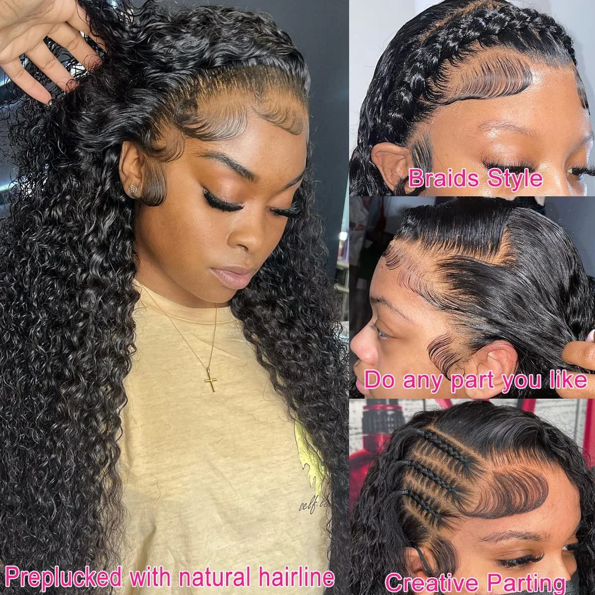 Rebasar Deep Wave 13x4 Lace Front Wigs Human Hair 26 Zoll Menschliches Haar Perücke für Damen 150% Dichte Brazilian Curly Human Hair Wig with Baby Haar Natural Color