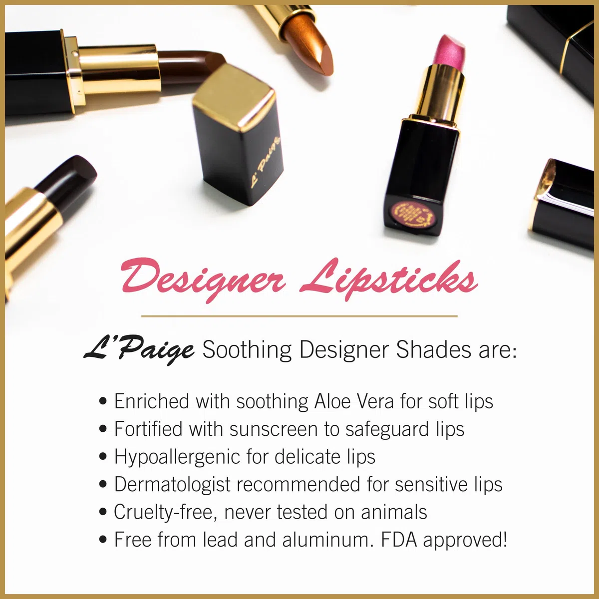 L'Paige L34 White Pearl Designer Lipstick Aloe Vera All Natural, langanhaltende Feuchtigkeitscreme