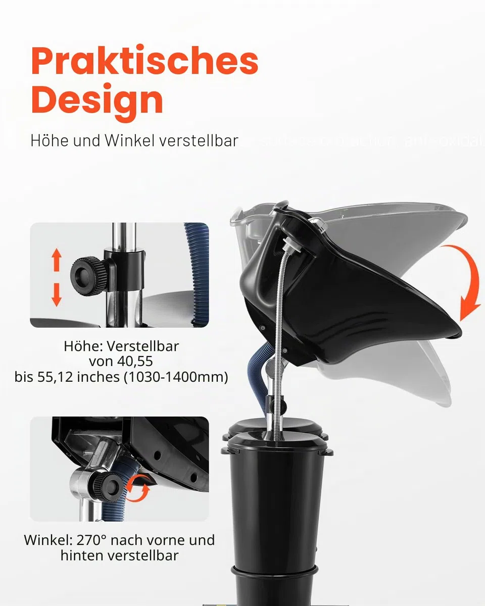 VEVOR Friseur Waschbecken, Haarwaschwanne mit elektrischer Pumpe, inkl. 2 Eimern, 2 Duschköpfen, Ablaufschlauch, höhen- und winkelverstellbarer Rückwärtswaschbecken für Friseursalon, schwarz