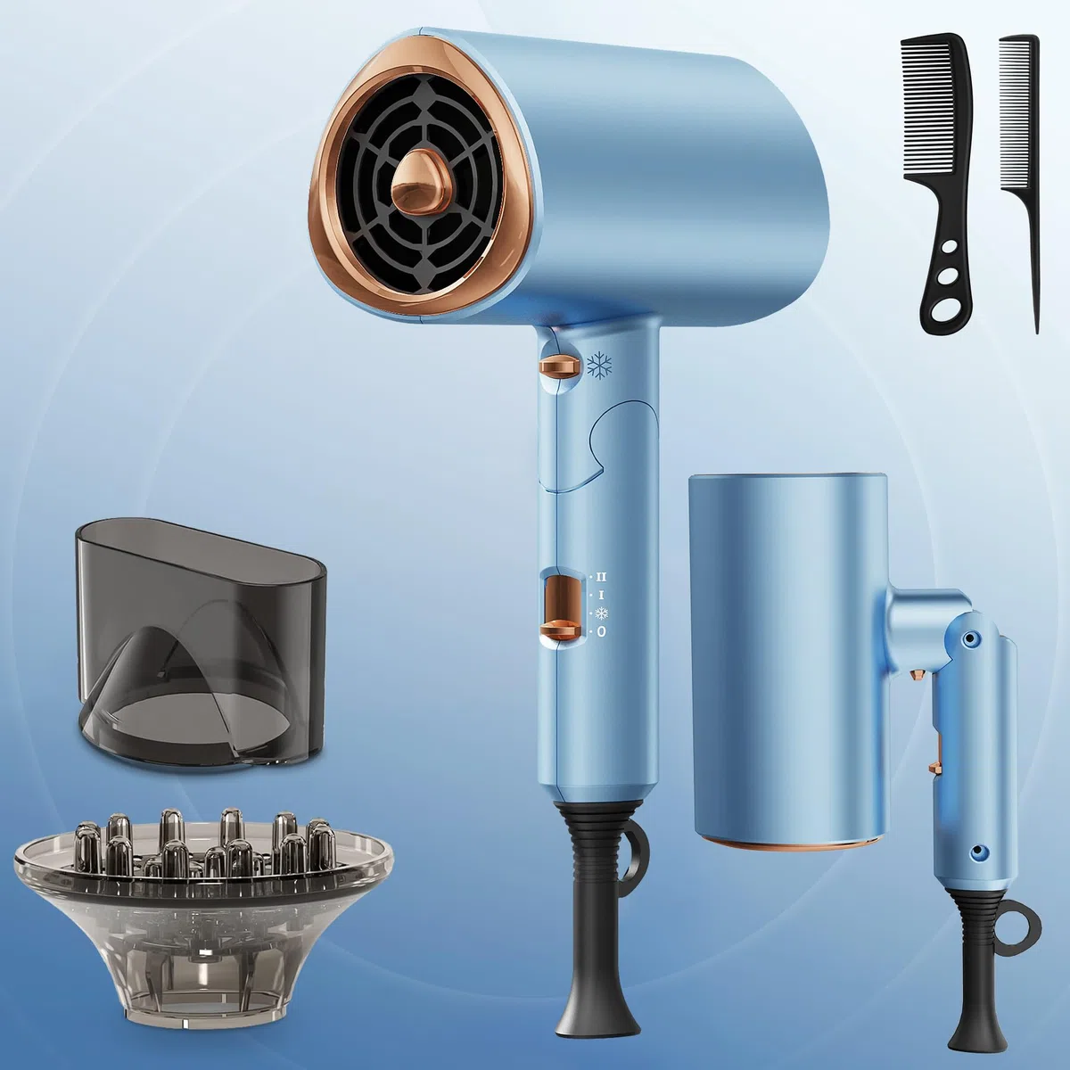 Föhn 2000W, Haartrockner mit Diffusor, Ionen Haarföhn, 3 Heizstufen, Kaltluft-Taste, Klappbar Reiseföhn für Frauen & Männer, Leicht, Leise, Hair Dryer, Haarpflege Styling Tool für Zuhause, Reise