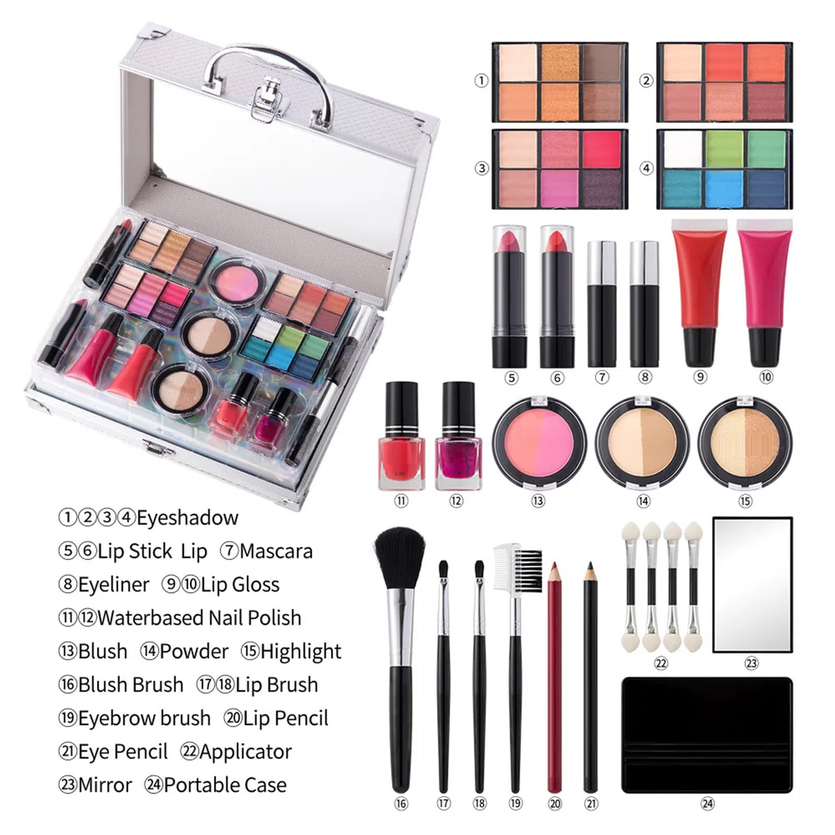 Make-Up Komplettset Wasserfester Lidschatten, Lippenstift, Rouge Kosmetik | Make-up Set für Anfänger Für Zuhause, Reisen, Urlaub, Geschäftsreisen, Bühnenauftritte, Veranstaltungen, Partys und Ausg