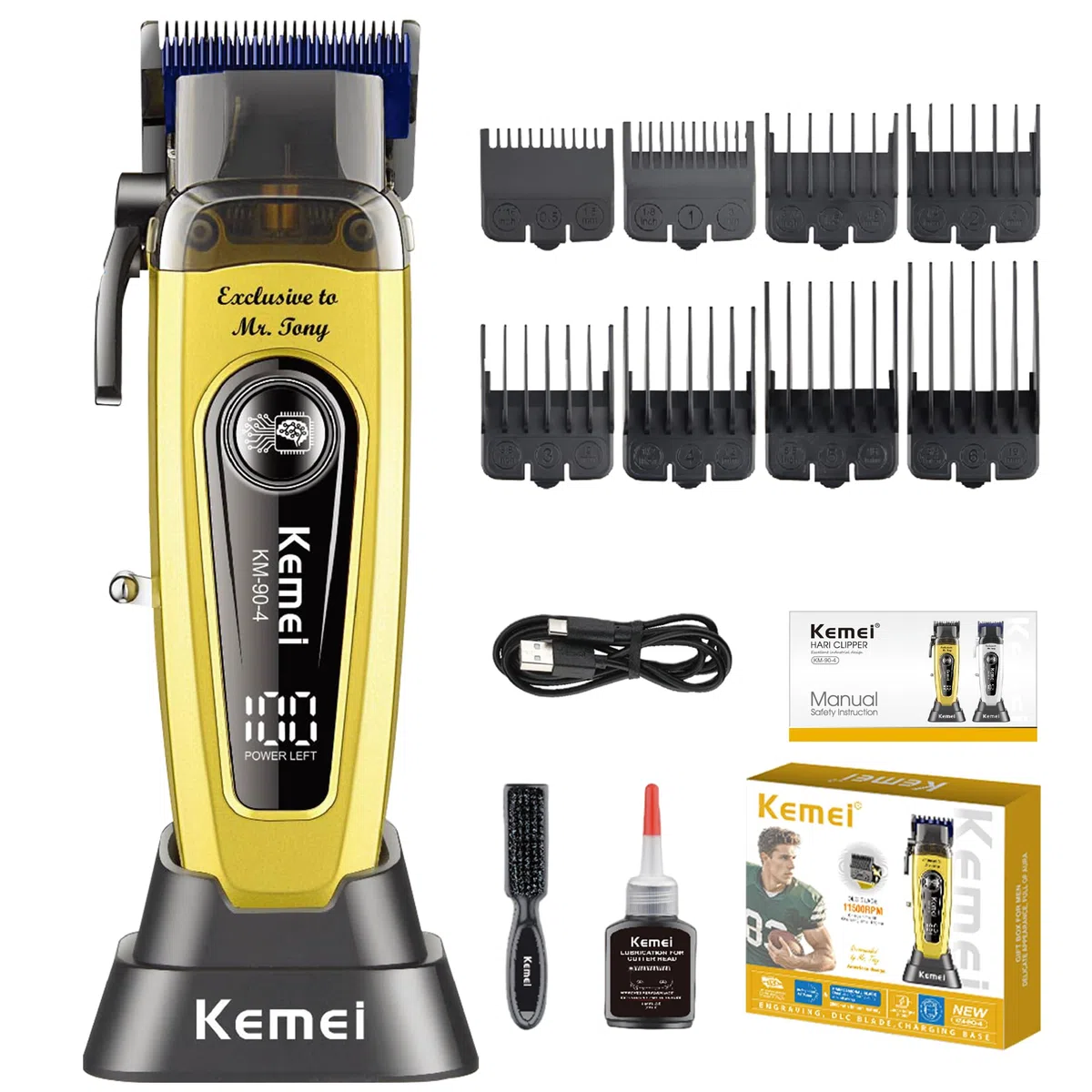 KEMEI KM-90-4 Professionelle schnurlose Haarschneidemaschine, verstellbare Klinge, Haar- & Bartschneider, USB wiederaufladbar, Geschenk für Männer