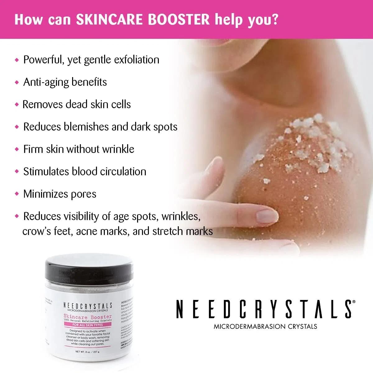 NeedCrystals Mikrodermabrasion Kristalle, Gesicht Peeling. Natürliches gesichtspeeling für stumpfe oder trockene Haut verbessert Narben, Mitesser, Porengröße, Falten, Flecken und Hautstruktur. 227gr
