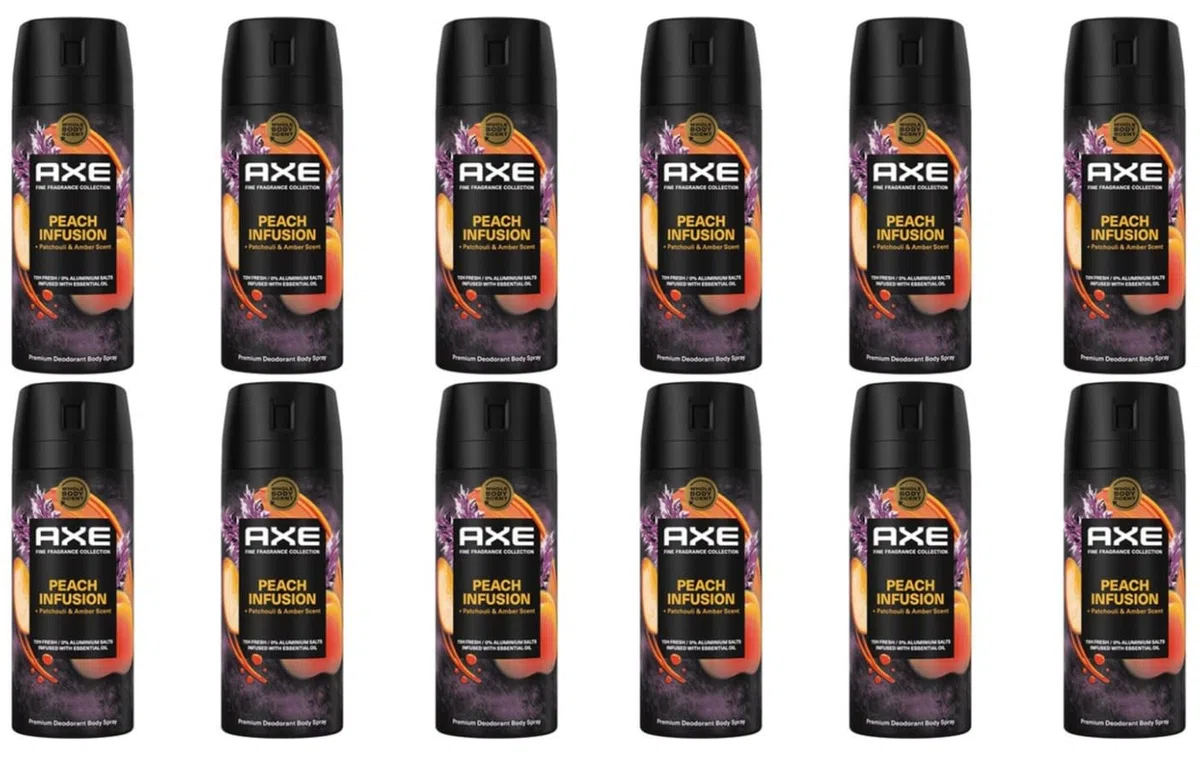 12x Axe Premium Deospray Peach Infusion +Patchouli & Amber Scent 72H Fresh Bodyspray ohne Aluminiumsalze,Schutz gegen starkes Schwitzen und Körpergeruch,150ml (12er Pack)