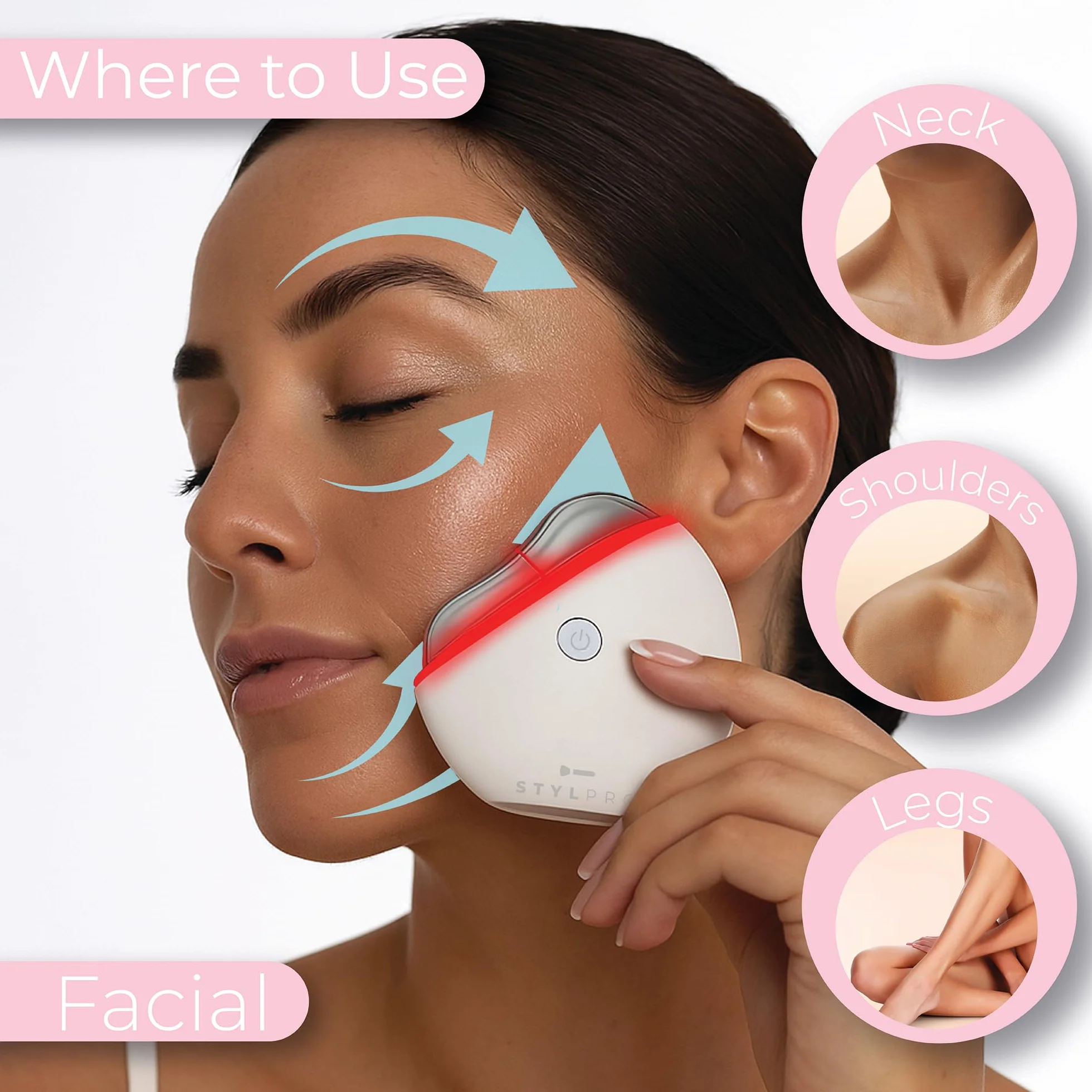 STYLPRO 6 in 1 Beheiztes LED-elektrisches Gua Sha - Gesichtsformung & Lifting Tool mit Rotlichttherapie & beruhigender Wärme - Vibration für Lymphdrainage & strahlende Haut