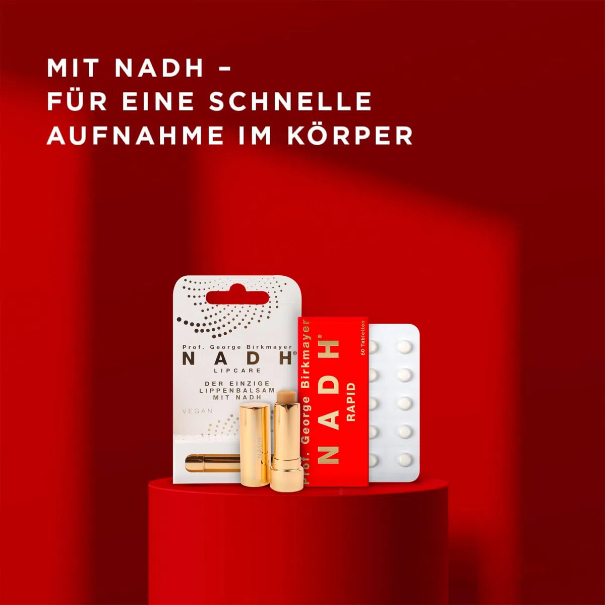 RAPID hochdosiert - 60 Tabletten + & Lippenpflege Set - Lutschtabletten + NADH Lipcare Lippenstift Lippenbalsam für gepflegte Lippen