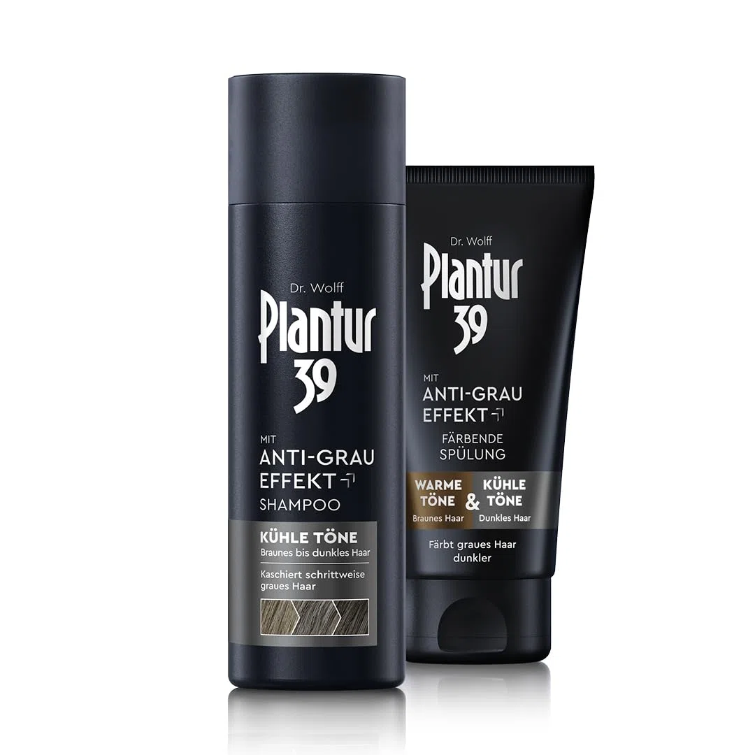Plantur 39 Anti-Grau Effekt - Set aus Shampoo 200 ml und färbender Spülung 150 ml - Für kühle Töne und dunkles Haar - Kaschiert schrittweise graues Haar und färbt dunkler