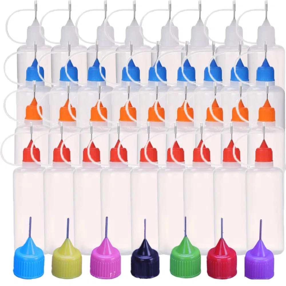 Leere Nadelspitzen-Kleber-Applikator-Flaschen, 3–120 ml, Quetschflasche, Kosmetik-Flüssigkeitsbehälter für Scrapbooking, Papier, Quilling, Bastelwerkzeug, Augenflüssigkeit, Tropfflaschen (Farbe