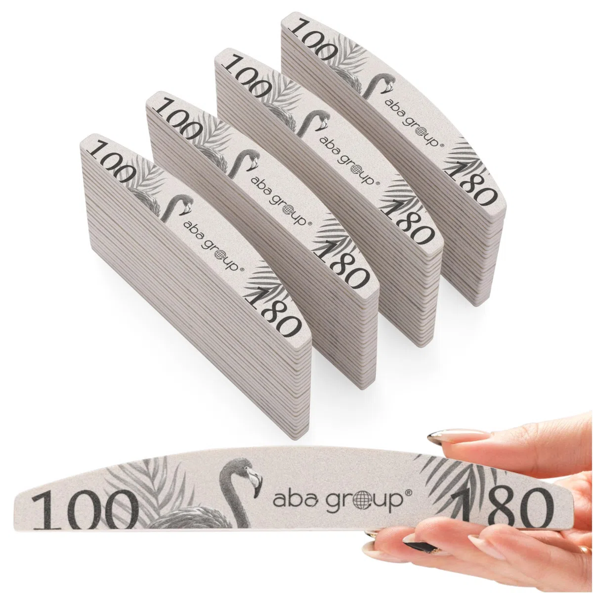 ABA GROUP Nagelfeile 100/180-100 Stück - Halbmond 4 mm Dick - Profi Tools für Gel- und Naturnägel, Feilen für Gelnägel, Doppelseitige Nagelpfeile, Nail File Set, Nagelstudio Zubehör & Zuhause