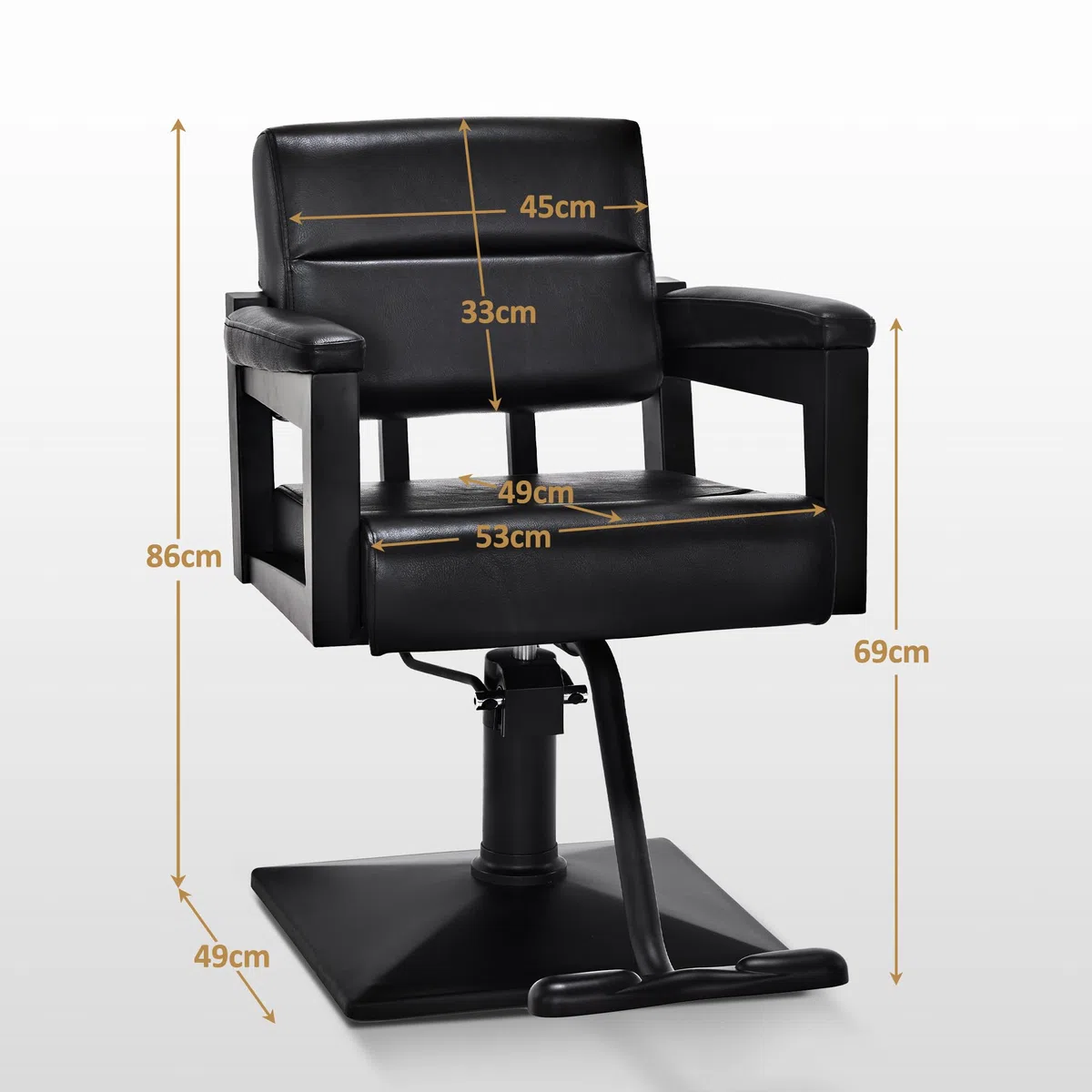 Barberpub Friseurstuhl mit Hydraulikpumpe 360° Drehbar, Friseureinrichtung Barber Stuhl Höhenverstellbar, Friseursessel PVC Kunstleder, 2058 (Schwarz)