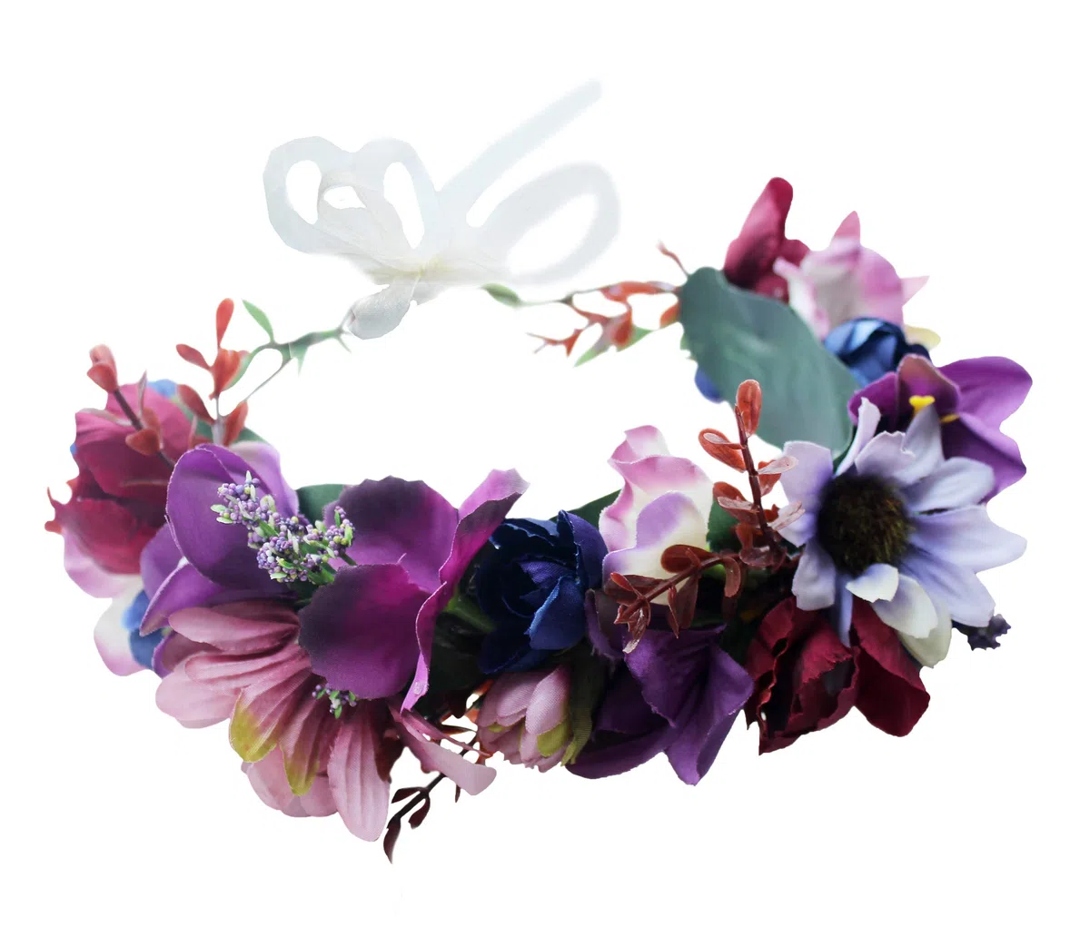 Blumenkrone für Damen, Boho-Blume, Haarkranz, Blumenkranz, Halo-Kopfschmuck mit Band, Hochzeit, Party, Fotos, Lila