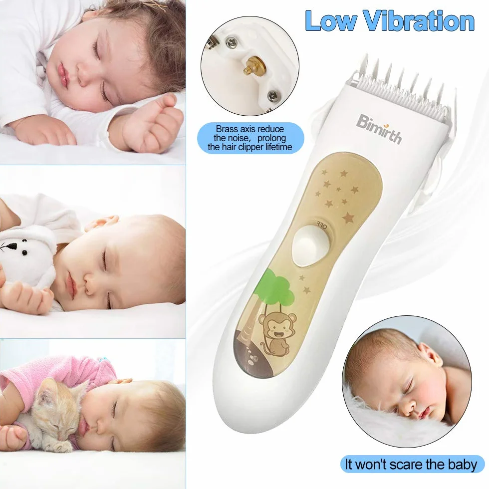 Bimirth Kinder Haarschneidemaschine, Leise Baby Haarschneider, USB Wiederaufladbare Haartrimmer für Baby mit Aufbewahrungstasche, Wasserdicht, 3 Führungskämme