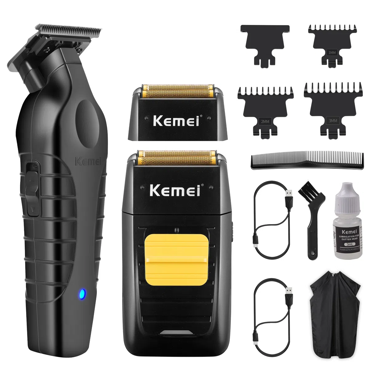 Kemei Elektrorasierer für und Haarschneidemaschine für Männer, professioneller Trimmer ohne Zwischenraum, kabelloser Kopfrasierer mit Glatze, 1102+2299