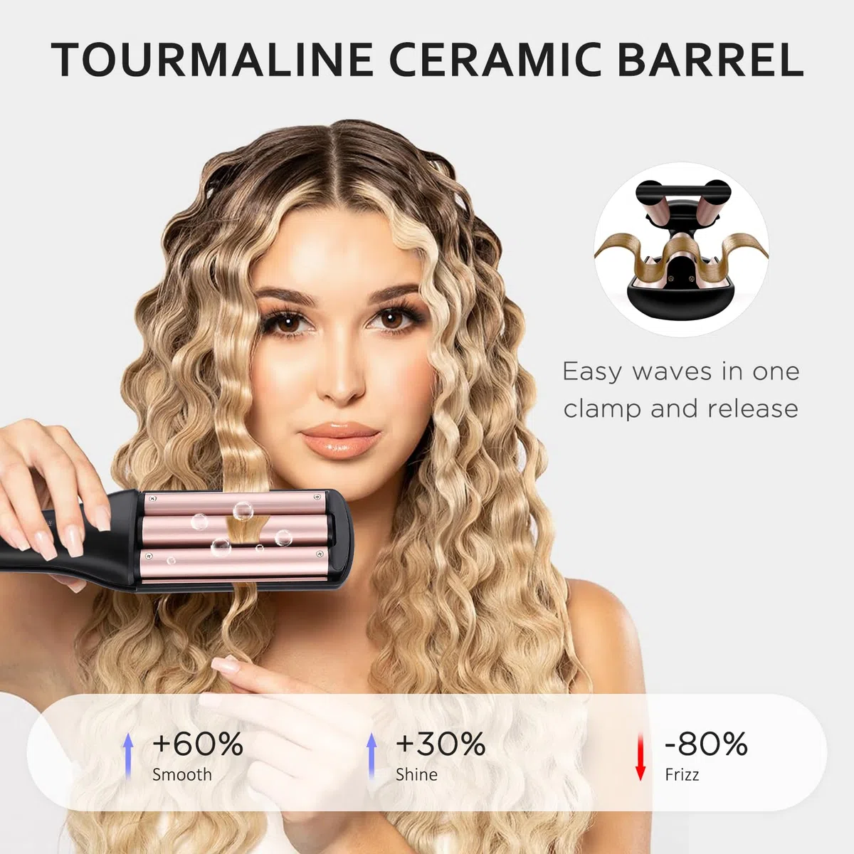 [19/25/28/32mm] Welleneisen für Haare - janelove 4-in-1 Lockenstab für Beach waves/Natürlich Wellen/Wasserwellen/Mermaid Waves, 160°C bis 210°C Kreppeisen für die haare mit Handschuhe und Clips - Gold
