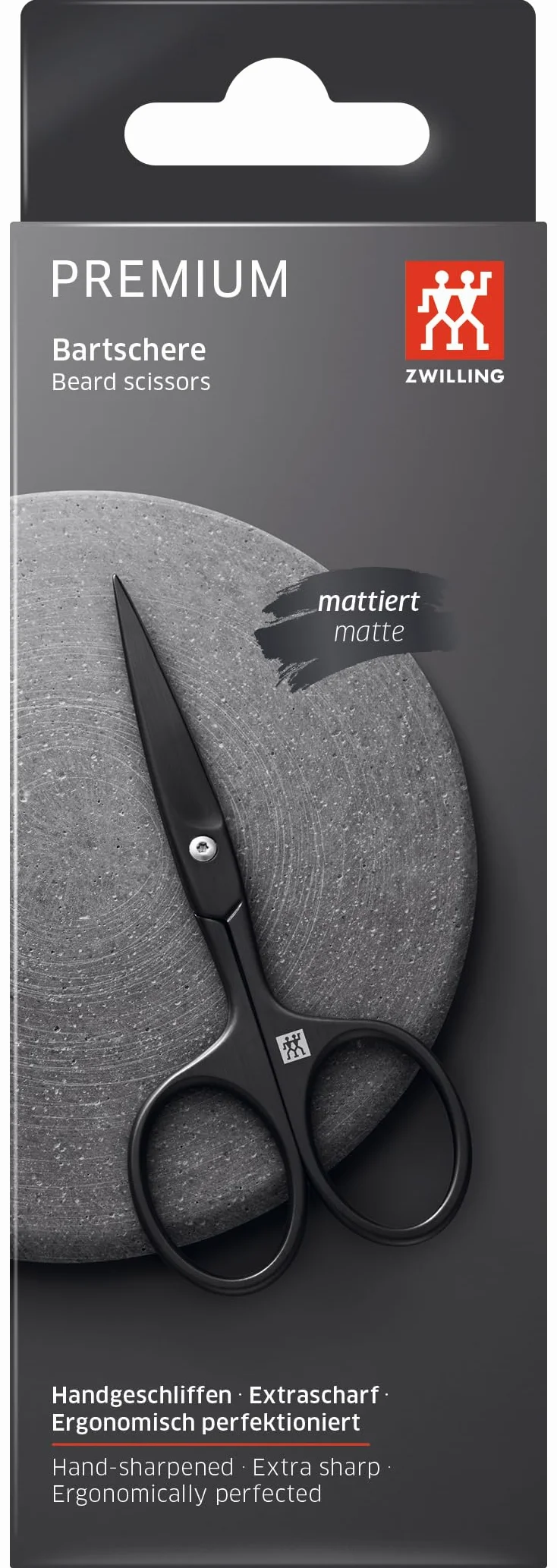 ZWILLING Bartschere (Mit erweiterter Griffbreite, kratzbeständig, gerade Schneide und feine Spitze), Premium, Schwarz, 115 mm
