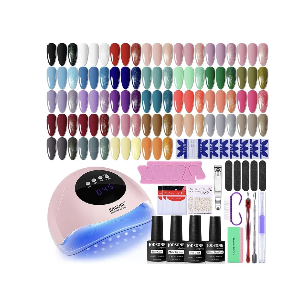 JODSONE Gel-Nagellack-Set mit UV-Licht 32 Farben Gel-Nagellack + 4 funktionelle Klebeflaschen-Set Soak-Off-Maniküre-Werkzeuge Geschenke für Frauen