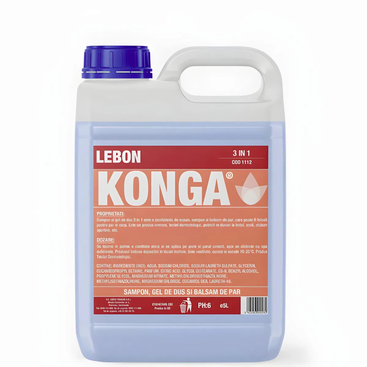 Konga 3-in-1 Duschgel: Shampoo, Duschgel & Haarconditioner | Parfümfrei | Für Lebensmittelindustrie & Gewerbe | Hautfreundlich | Schützt vor Austrocknung | 5L