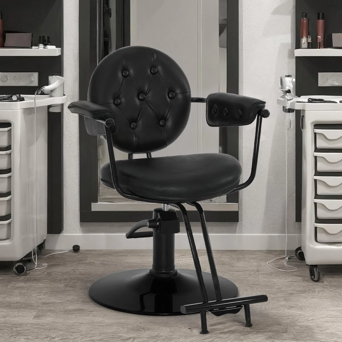 Barberpub Friseurstuhl mit Hydraulikpumpe 360° Drehbar Höhenverstellbar PVC Kunstleder Vintage Schwarz