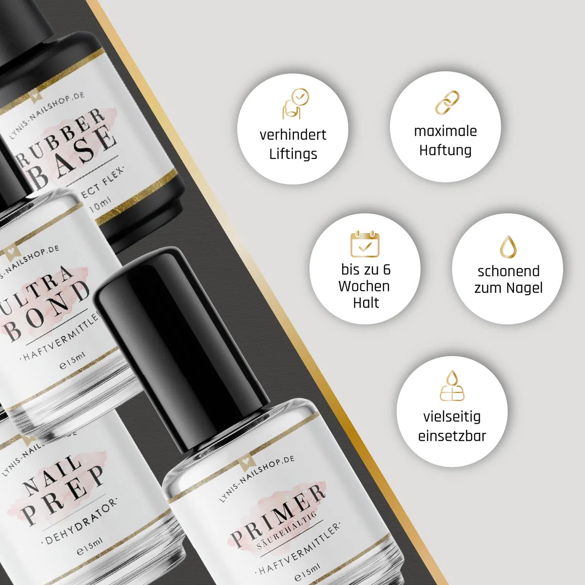 Ultra Bond HAFTUNGS-Set INTENSIV für alle Kunstnägel mit weniger Liftings und langer Haltbarkeit (Primer, Ultra Bond, Dehydrator, Perfect Flex), Lynis-Nailshop.de