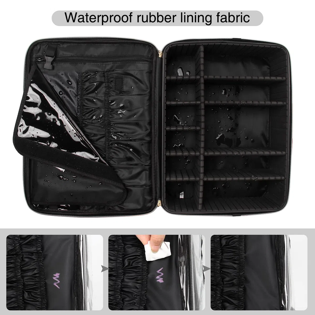 Relavel Extra Groß Make-up-Koffer, Professionelle Make-up-Tasche für Reisen & Visagisten, Tragbare Nagel-Kosmetikbox mit verstellbaren Fächern, Trolley-Anschluss & Schultergurt (Schwarz)