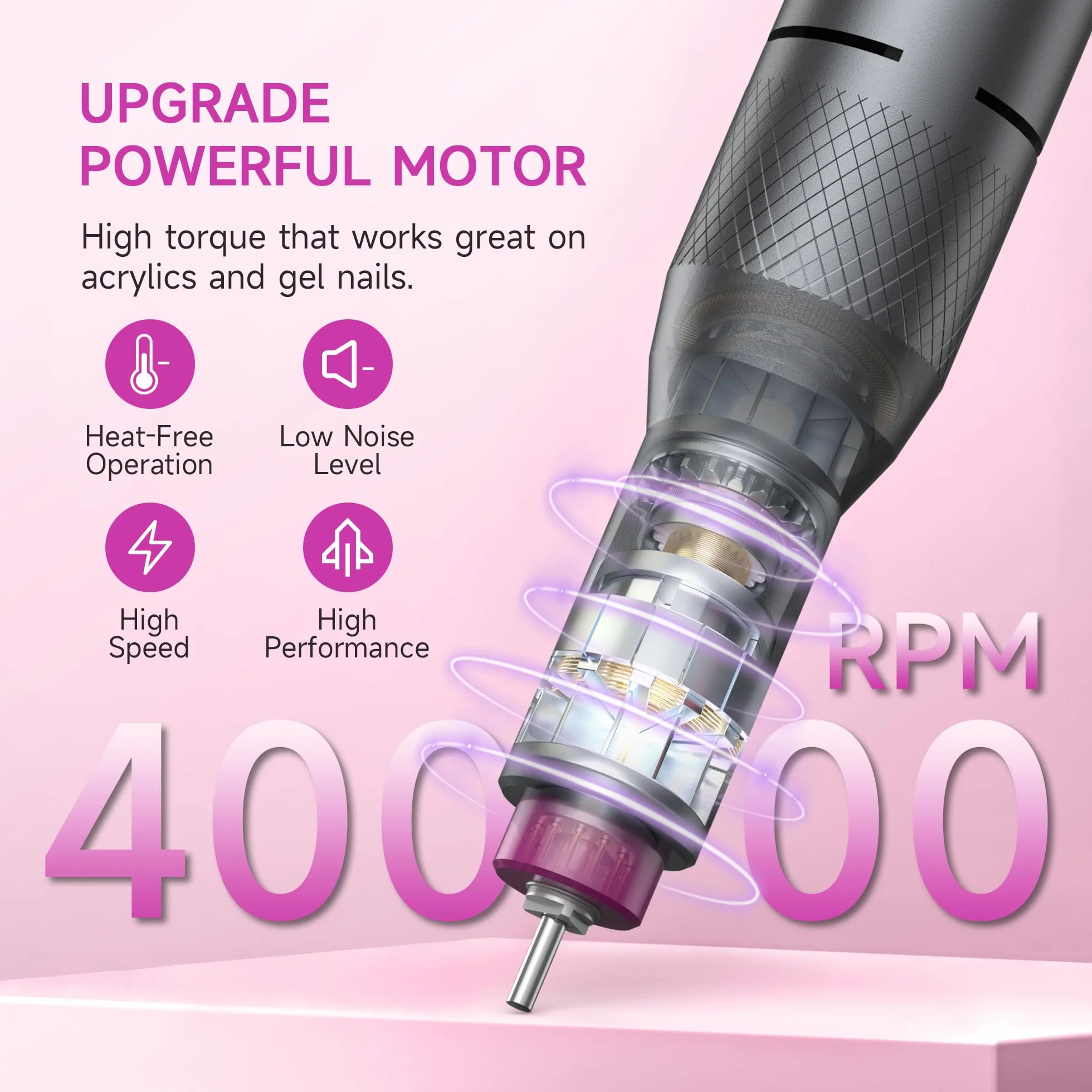 HALMAI Elektrischer Nagelfräser Professionell, Tragbare Nagelfeile für Acryl-Gel-Nägel, Kabelloses wiederaufladbares Nagelbohrer-Kit 40000RPM, HMC320 Salon-Grade Efeil-Nagelmaschine (Dunkelgrau)