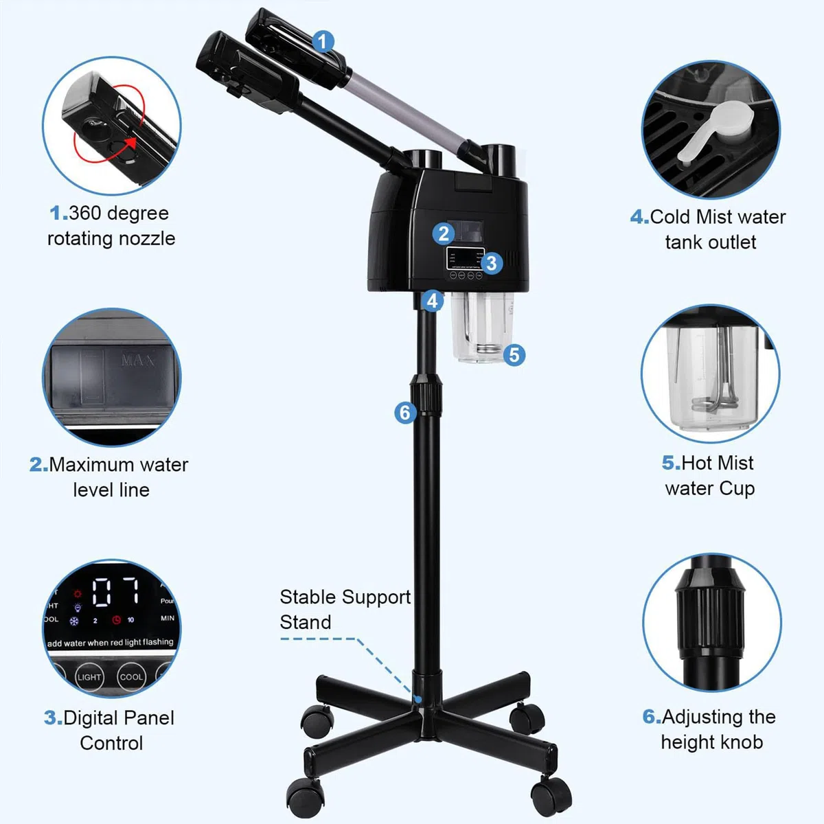2-in-1-gesichtsdampfer Mit Ozon-heiße Und Kalte Nano-ionische Gesichtsdampfer Für Die Tiefe Porenreinigung, Feuchtigkeit Und Entgiftung-digital Home Spa Beauty Tool Für Die Hautpflege In Salonqualität