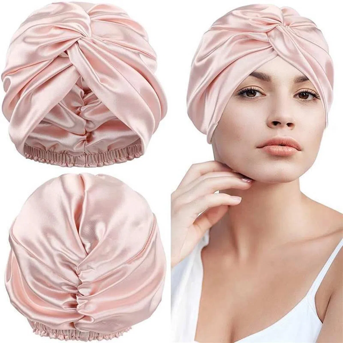 Seidenhaube Zum Schlafen Doppelte Schlafmütze aus Seide, Schlafmütze aus Nachtseide for Frauen mit elastischem Band for die Haarpflege bei langen Haaren