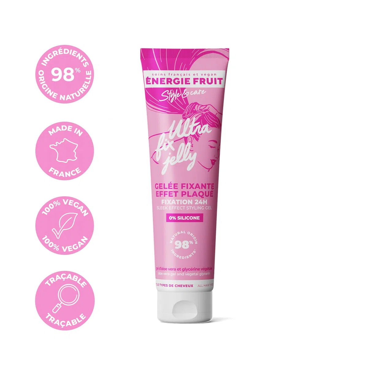 ENERGIE FRUIT - Fixierendes Gel für plattiertes Haar – 98 % Inhaltsstoffe natürlichen Ursprungs – Aloe Vera – ohne weiße Rückstände – ohne Kartoneffekt – langer Halt – 140 ml