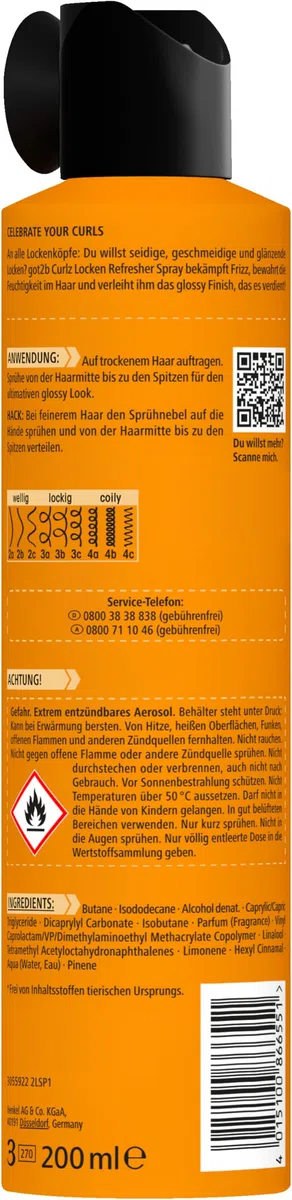 Got2b Curlz Locken Refresher Spray (6x200 ml), Lockenspray für natürlich welliges, lockiges & coily Haar, Styling für geschmeidig-glänzende Locken, silikonfrei | Für natürlich welliges, lockiges & coily Haar, Geschmeidig-glänzende Locken, Silikonfrei
