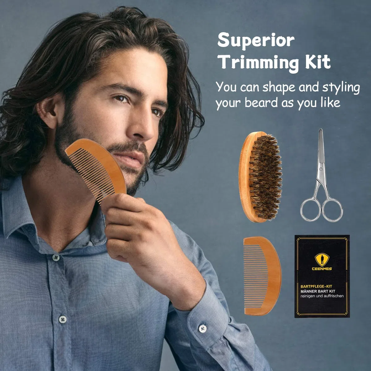 Bartpflege Set 9 in 1 Bartpflegeset Bartshampoo Bartöl Bartbalsam für Bart Pflege Bartbürste Bartkamm Bartschere Bartschablone Perfektes Geschenk für Männer